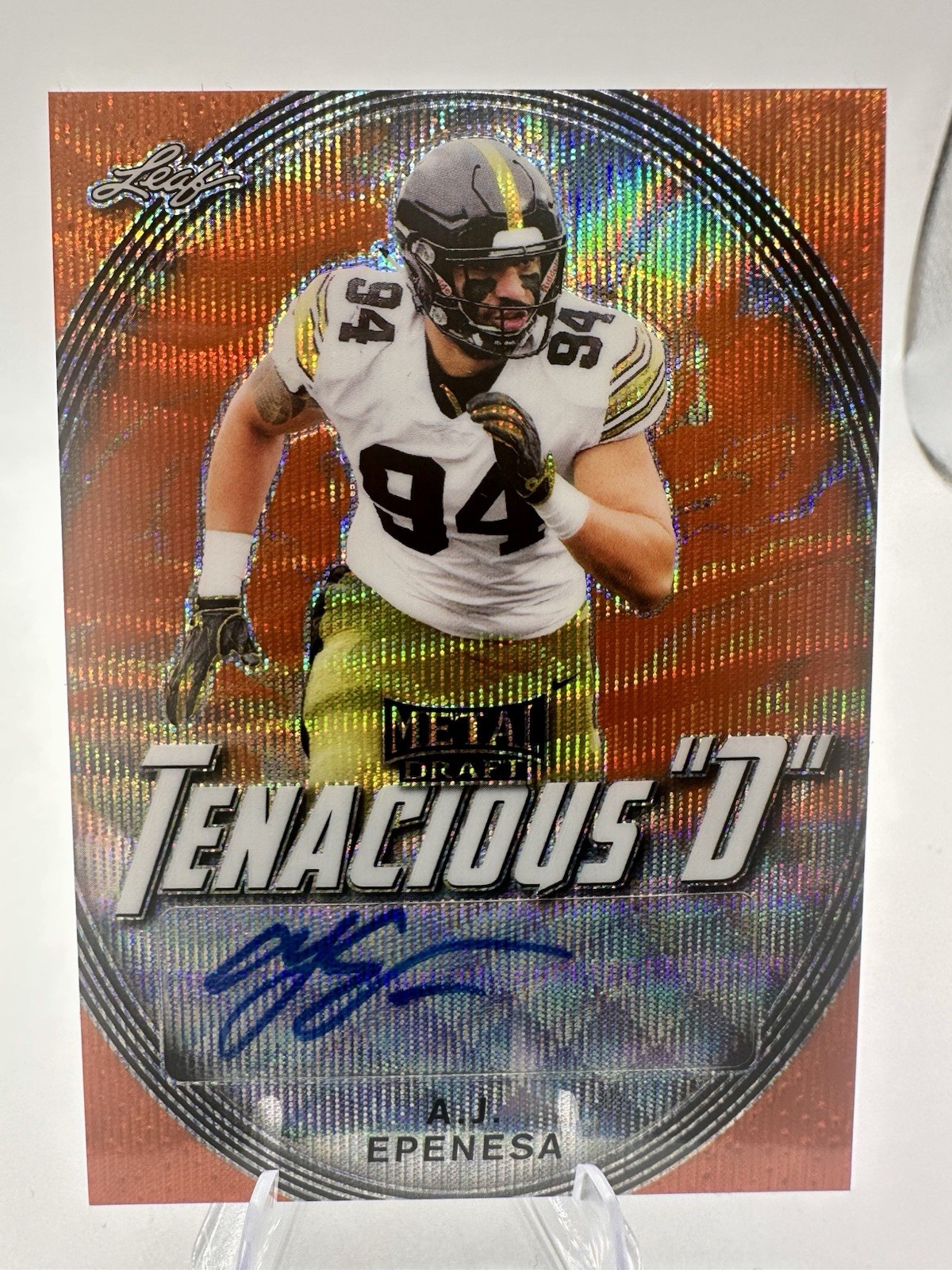 AJ Epenesa Leaf Metal Draft Tenacious "D" Autographs #TDAJE Silver Wave