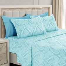 LUX D cor Paisley Cal King 6-Piece Sheet Set Ultra-Soft Microfiber Deep Pocket