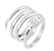 .925 Sterling Silver Diamond Cut Coiled Serpent Snake Ring