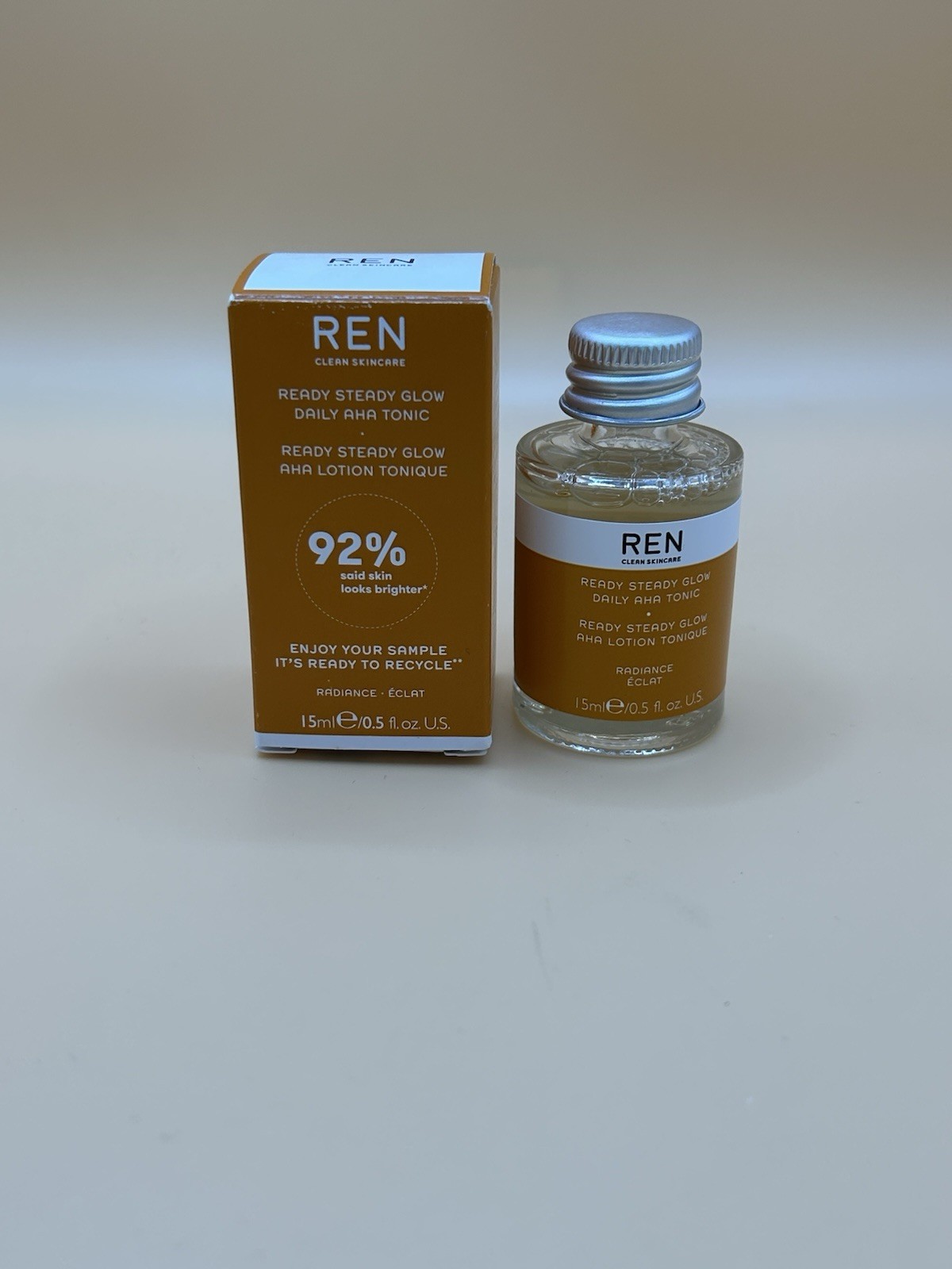 REN Clean Skincare Ready Steady Glow Daily AHA Tonic 15ml Mini Brand New
