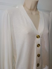 Ann Taylor LOFT Button Front Long Sleeve Ribbed Knit Poly Rayon Cardi Sweater XS