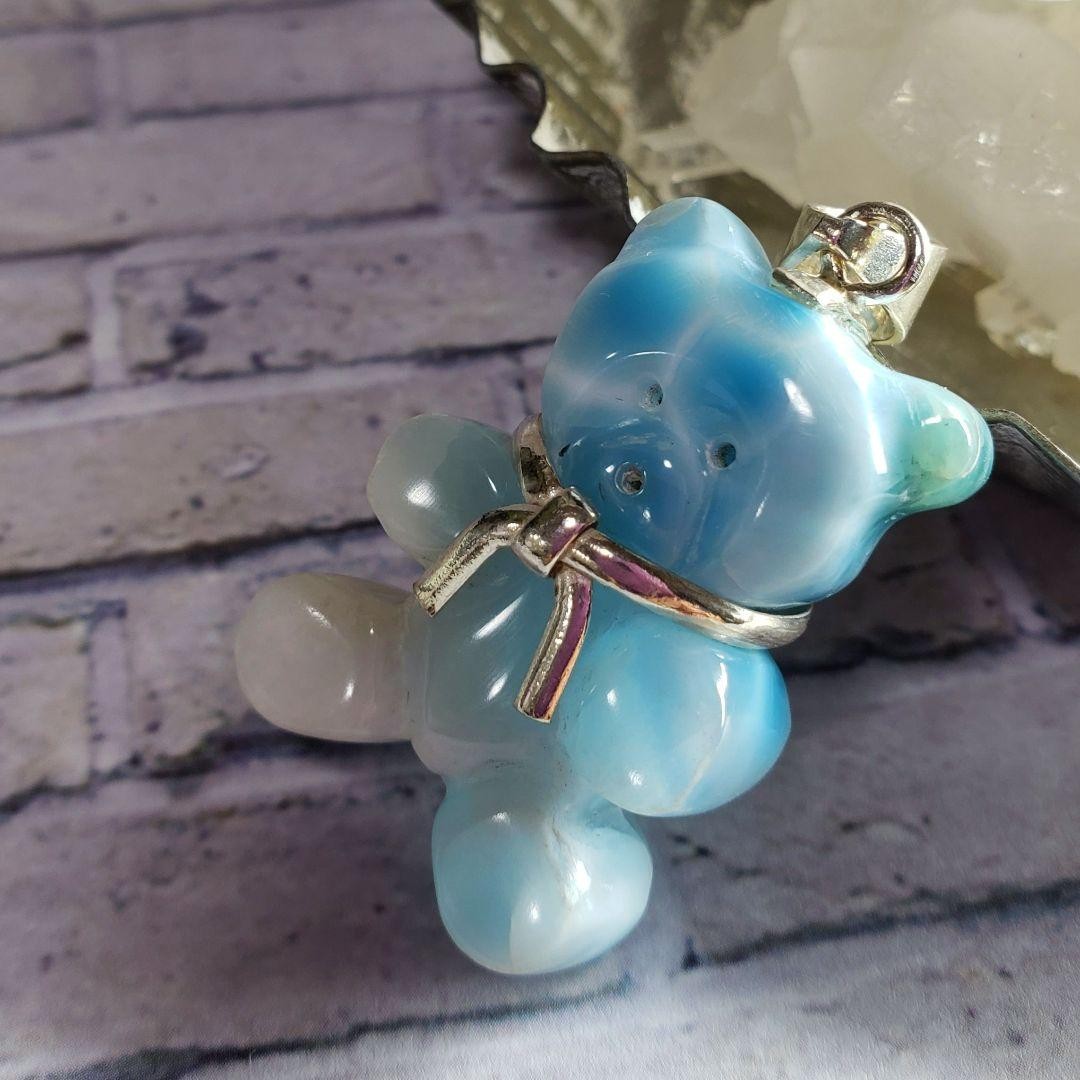 Larimar Bear Pendant Top Solid Silver 925 Blue & … - image 2