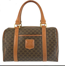 CELINE Macadam Boston Bag PVC Leather Brown Preowned Authentic From Japan