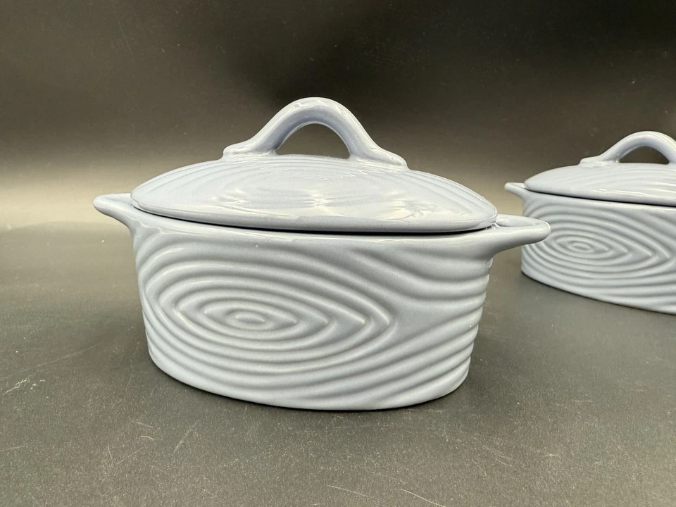 Juego de 3 cazuela y tapa individual ovalada Temptations by Tara 10 OZ Woodland Blue Foto 2 de 4