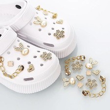 10 Pcs croc charm,Chic Clogs Charms Luxury Gold Chains Flower Diy Detachable sho