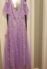 Purple Sequin Embellished Formal Gown with Flutter Sheer Sleeves