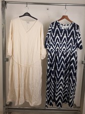 M&S 2Pcs Bundle Size 22 Beige Tiered Maxi Dress Navy Tie Dye T-Shirt Dress New