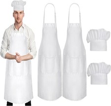 Morwealth 4 PCS Chef Apron and hat for Women Men, White Kitchen 