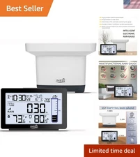 Automatic Wireless Rain Gauge & Thermometer with Blue Backlight - 7.1x4.3 inches