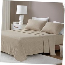 Cotton Sheet Set Cozy Print 100 Cotton Flannel Queen Beige/White Stripes
