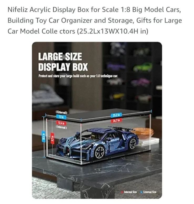1 Pc Clear Acrylic Model Car Display Case 1: 8 Scale Box for Vehicle Model Toy - Image 2 of 3