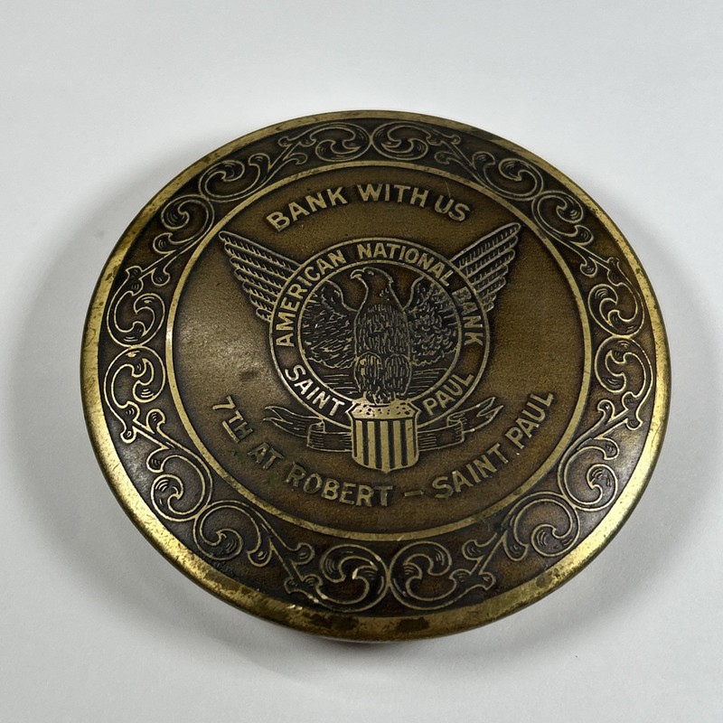 American National Bank Saint Paul Minnesota - Weighed Brass Paperweight-11oz.