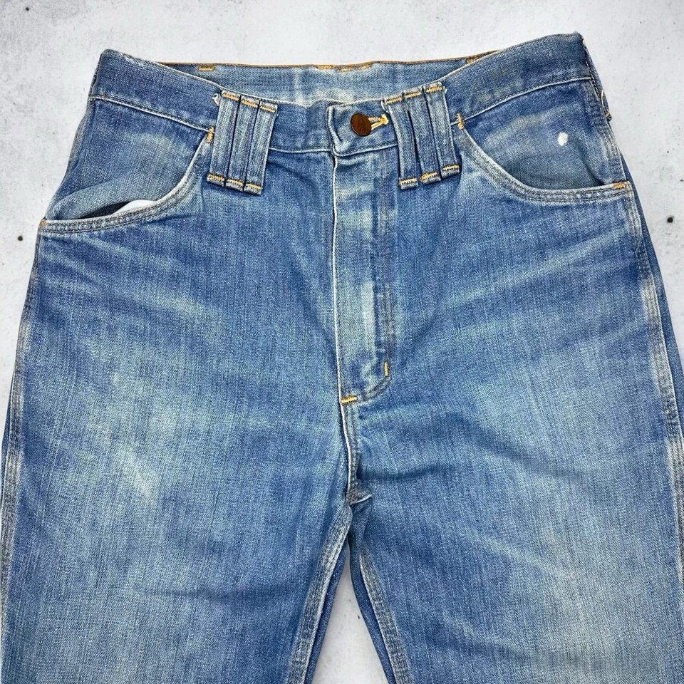 Jeans acampanados vintage Wrangler azul campana años 70 EE. UU. talla 29x30 Scovill cremallera E7J raros Foto 4 de 4