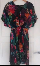 Biba Black Tropical Parrot Iconic Logo Summer Kimono Tea Dress  12 Cruise Hols