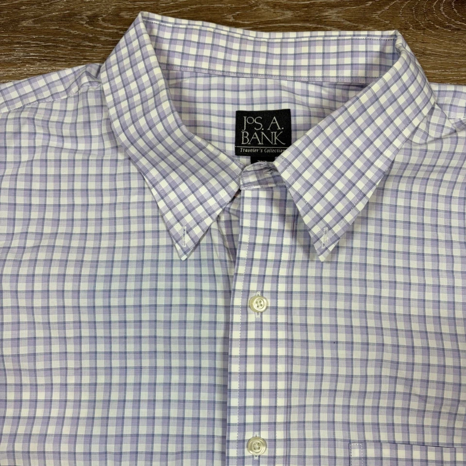 Jos. A. Bank Shirt Men's 3XT Tall Blue Plaid Long Sleeve Button Down Traveler - Image 3 of 4