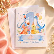 Created for Keeps Co. Personalised Dinosaur 1st Birthday Folded Card Envelope