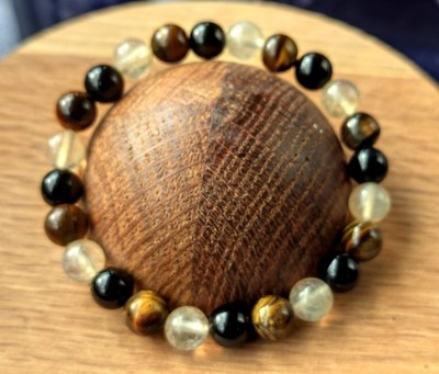 8 mm Naturstein Citrin Tigerauge Obsidian  Kugelarmband Perlen Armband
