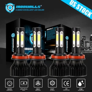 4-sides H11 H11 LED Ampoules de phare Kit High Low Beam Super Bright 6500K blanc