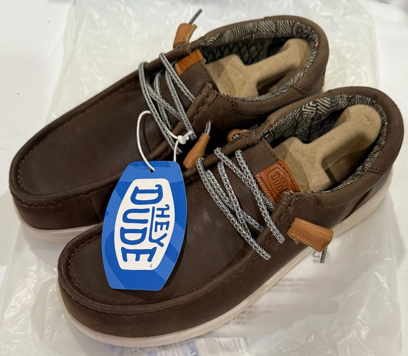 Brand New Hey Dude Paul Leather Men's Size 7M Brown Gray**RARE**Loafers Slip-On