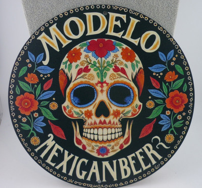 Modelo Mexican Beer Sugar Skull Round Metal Sign Dia De Los Muertos