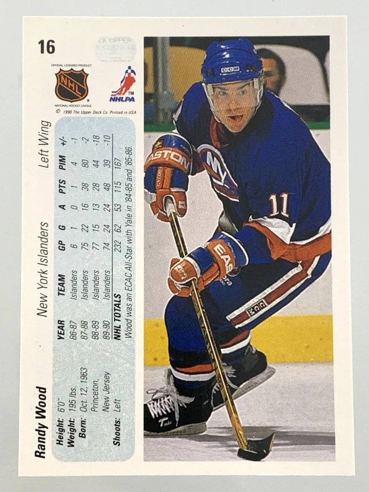 1990-91 Upper Deck Randy Wood New York Islanders #16 Hockey Card 810M - Image 2 of 4