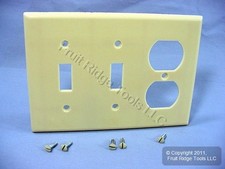 Leviton 86021 Ivory 3-Gang Toggle Switch Duplex Outlet Standard Wallplate Cover