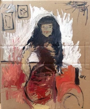 Oil On Cardboard 22”x27” Woman Gothic Boudoir Figure Cubist Original Art