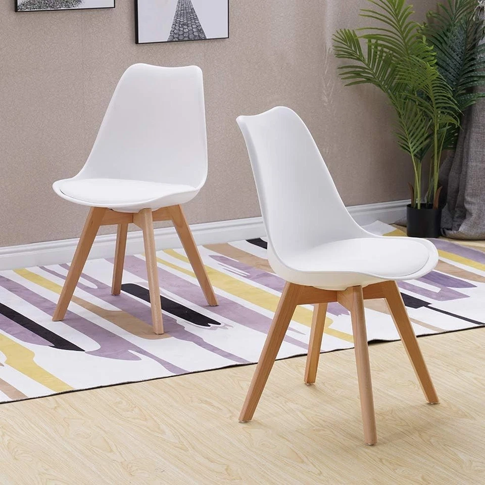 WEISS Set mit 6 Esszimmerstühlen Tulpe Designerstühle Holz Home Office Küche UK - Bild 4 von 4