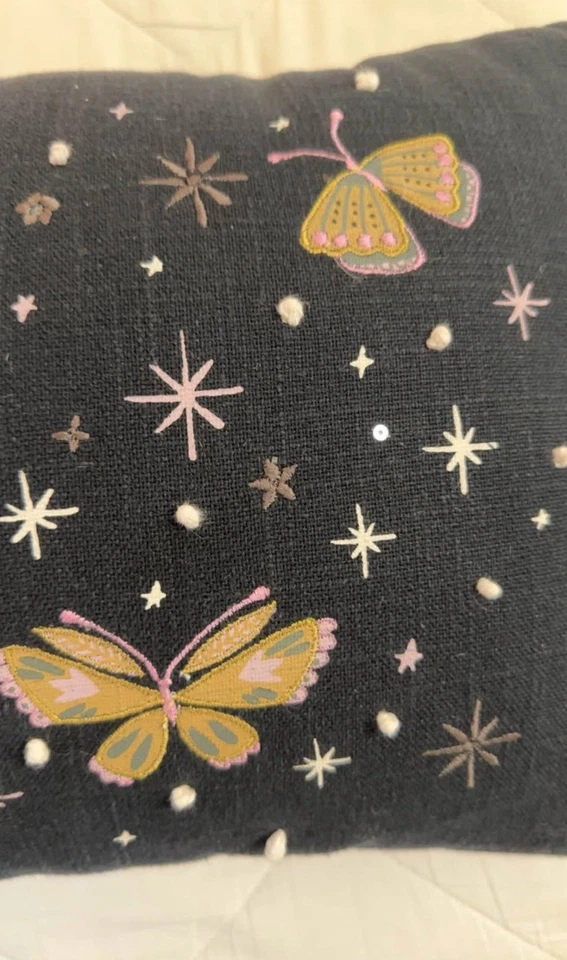Decorative Pillow Celestial Butterfly Design With Sequins And Embroidery - Image 2 of 4