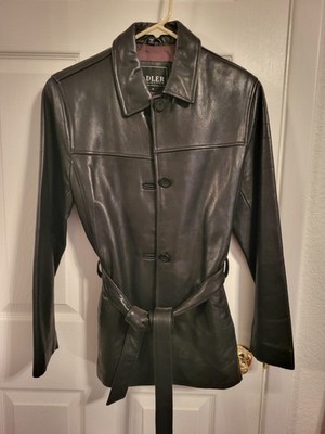 Vintage Black Adler Women's Lambskin Leather Belted Jacket Size S Great Cond