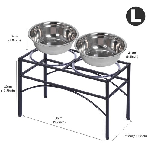 Elevated Raised Double Bowl Pet Feeder Stainless Steel Food Water Stand Holder - Picture 22 of 22