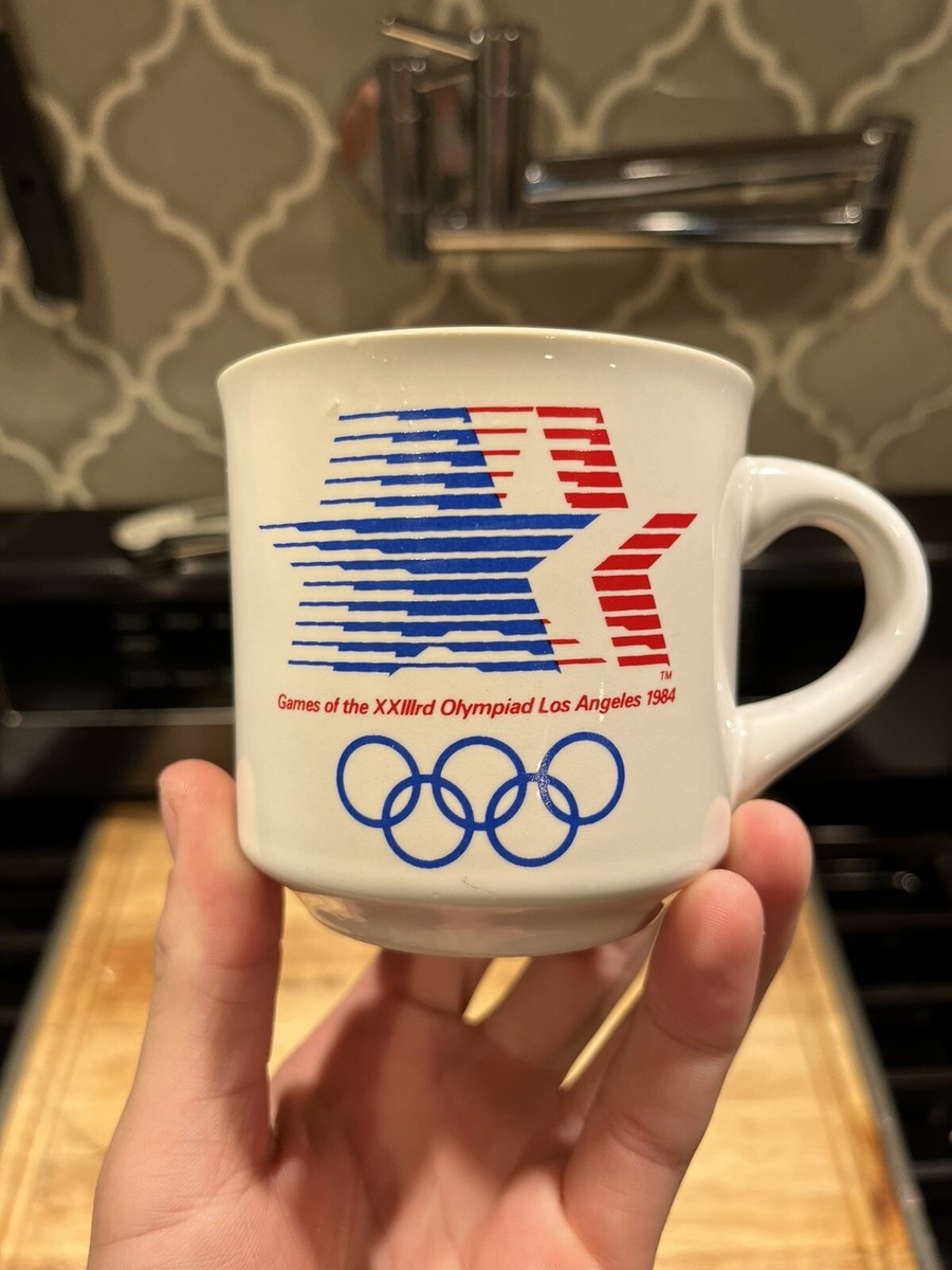 1984 LA Summer Olympics Coffee Mug Red White & Blue Stars With Olympic Rings