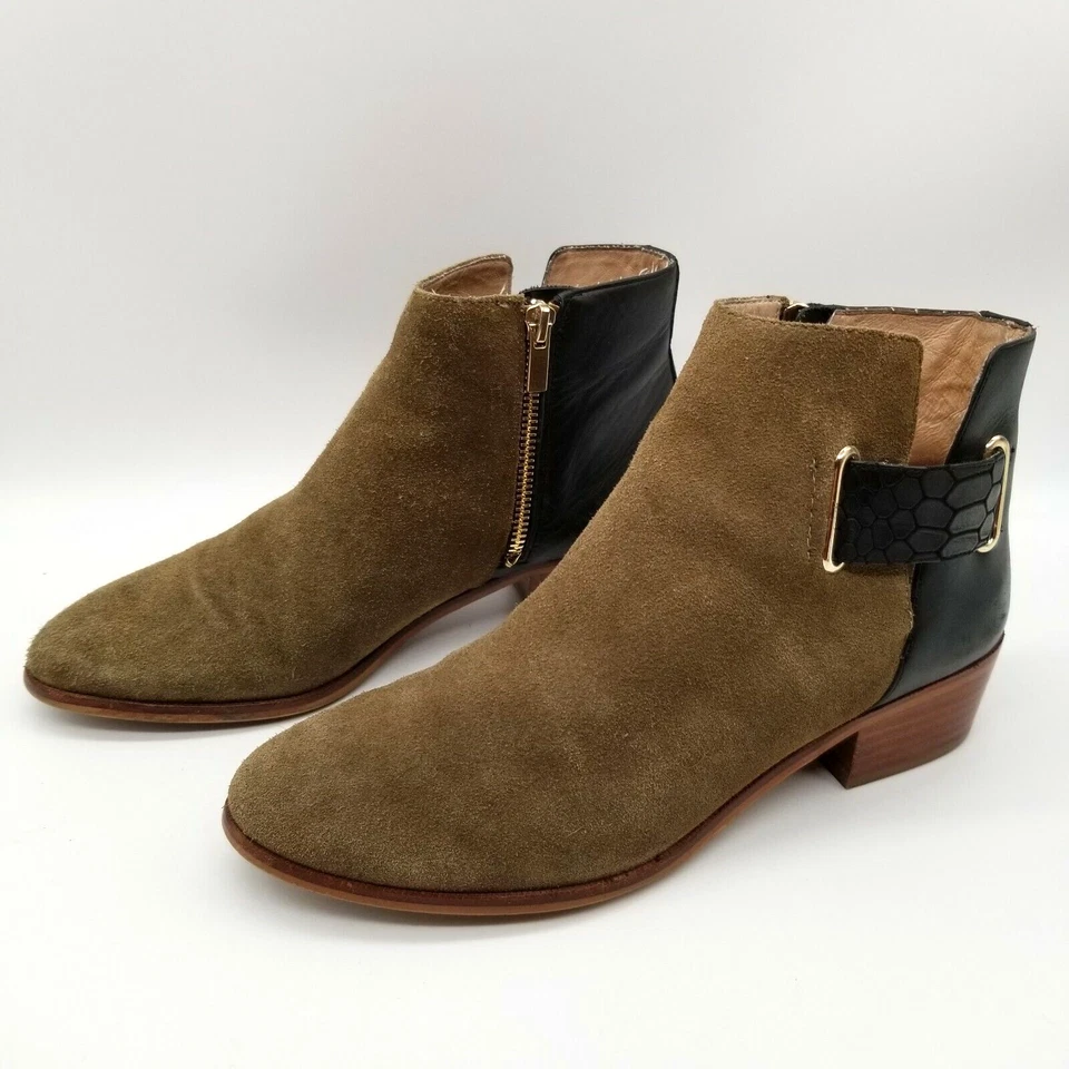 Botines al tobillo Yosi Samra para mujer espalda marrón gamuza cremallera tacón bloque talla 8 Foto 3 de 4