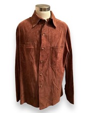 JOSE LUIS Suede Button Up Shirt Jacket Over Shirt made in USA Sz 44, Rich Brown