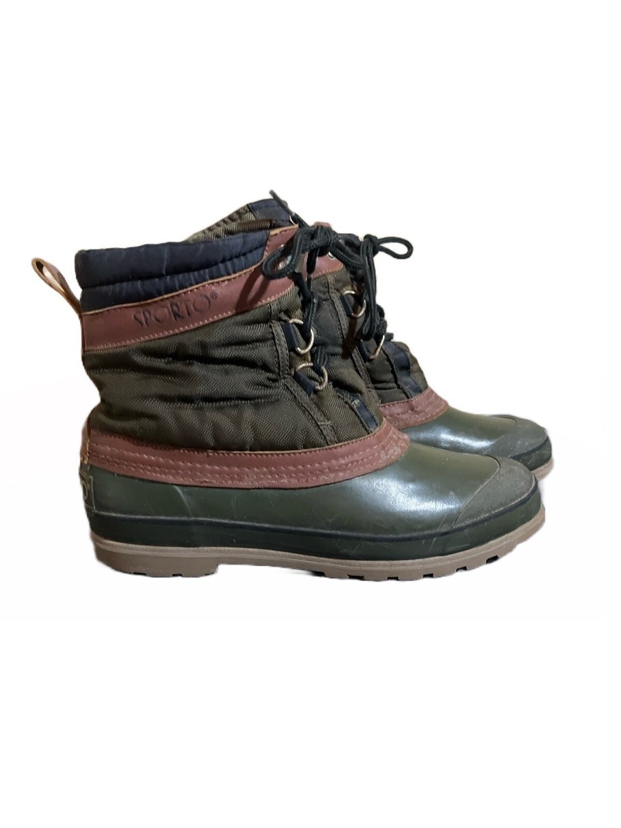 90s Vintage Sporto Rain Boot: Green and Brown Vintage SPORTO Boots Womens 10 CLASSIC Ankle Green Duck  main image 2