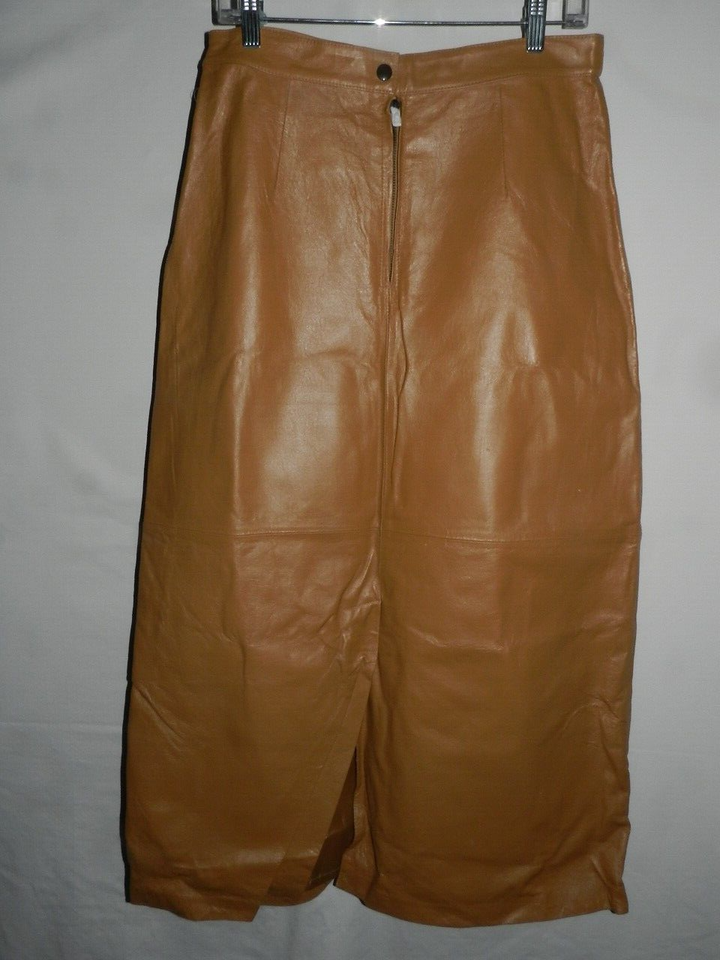Lew Magram Collection Womens NWT Camel 100 Leather Lined Slit Midi Skirt 14 eBay