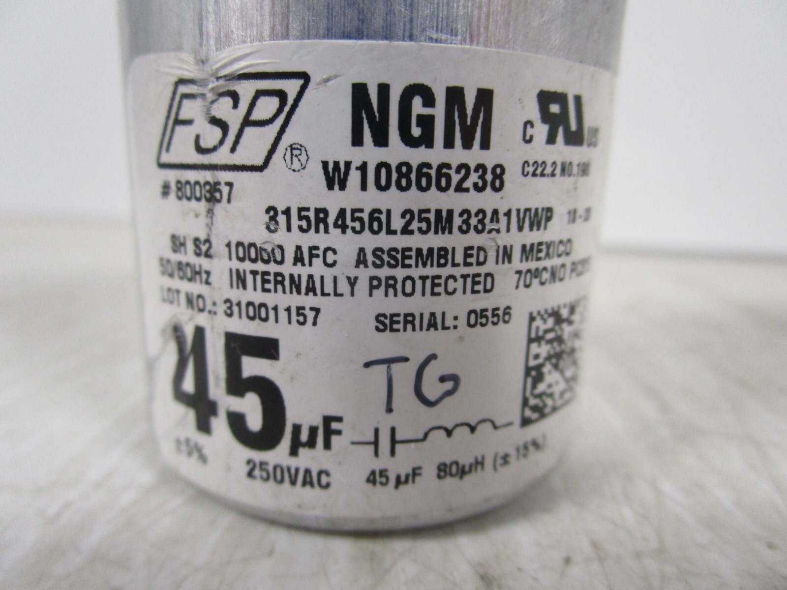 Amana Washer Capacitor  W10866238  W11428524  800357  315R456L25M33A1VWP  ASMN