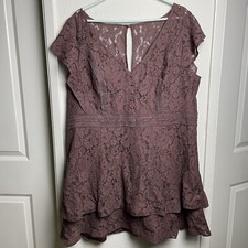 City Chic Floral Lace Dress Women’s Size XL Mocha Short Sleeve V Neck Dress NEW