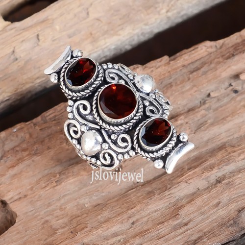 Bague Unisexe Argent 925 Avec Grenat Naturel Ovale - Fait Main - Style Moderne Et Antique