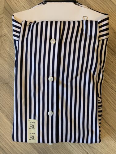 BNWT M&S SARTORIAL MENS SLIM FIT LUXURY COTTON NAVY STRIPED SHIRT 15” STRIPE - Picture 4 of 5