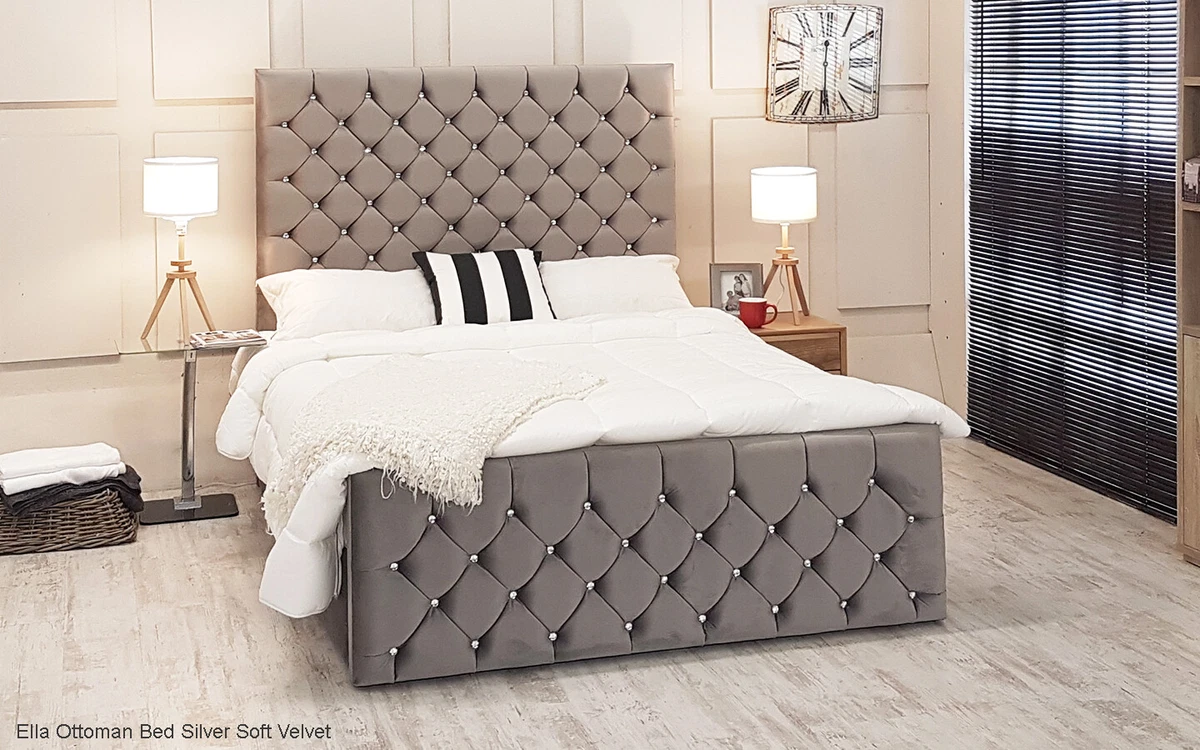 Ella Gas Lift Ottoman Storage Bed Crushed Velvet Chenille Linen Fabrics