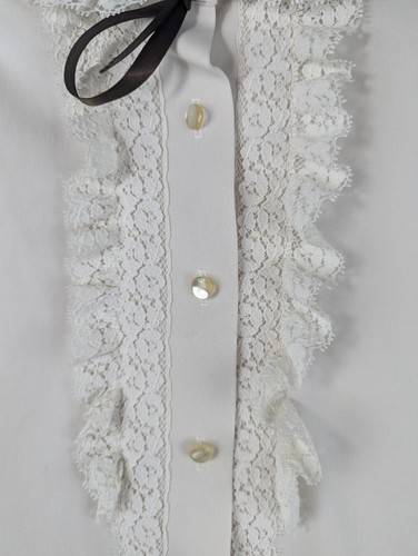Mardi Modes Top Ruffled Ribbon Prairie Costume Cosplay Style Cream Buttons 70s - Picture 2 of 15