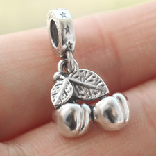925 Sterling Silver Cherry Pendant Charm Cherries Fruit Plant For Bracelet DIY