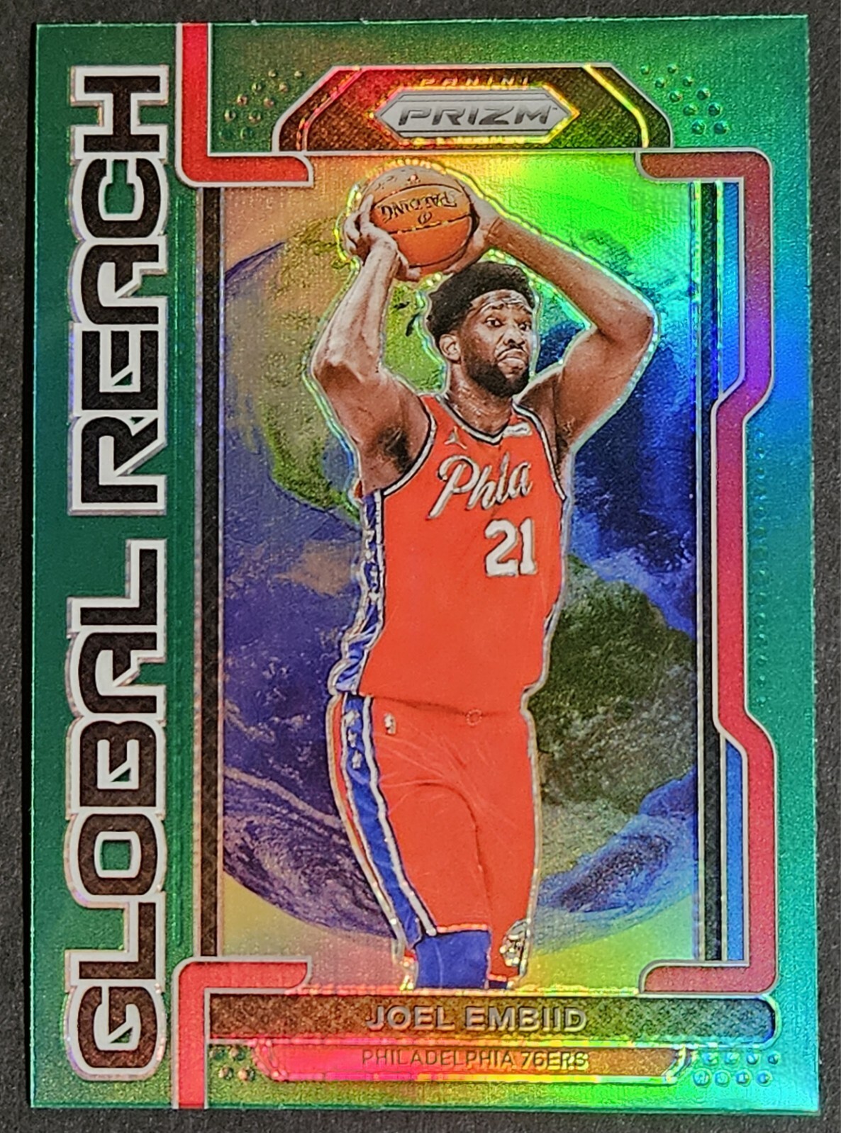 2021-22 Panini Prizm Global Reach Green Prizm #2 Joel Embiid Philadelphia 76ers
