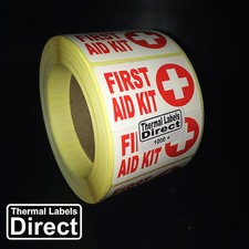 1000 x RED FIRST AID KIT Labels Stickers SAFETY LABELS FIRST_AID_KIT_70x40_001