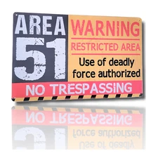 8" x 12" Metal Tin Sign (Area 51 - Warning Restricted Area) No Trespassing Sign