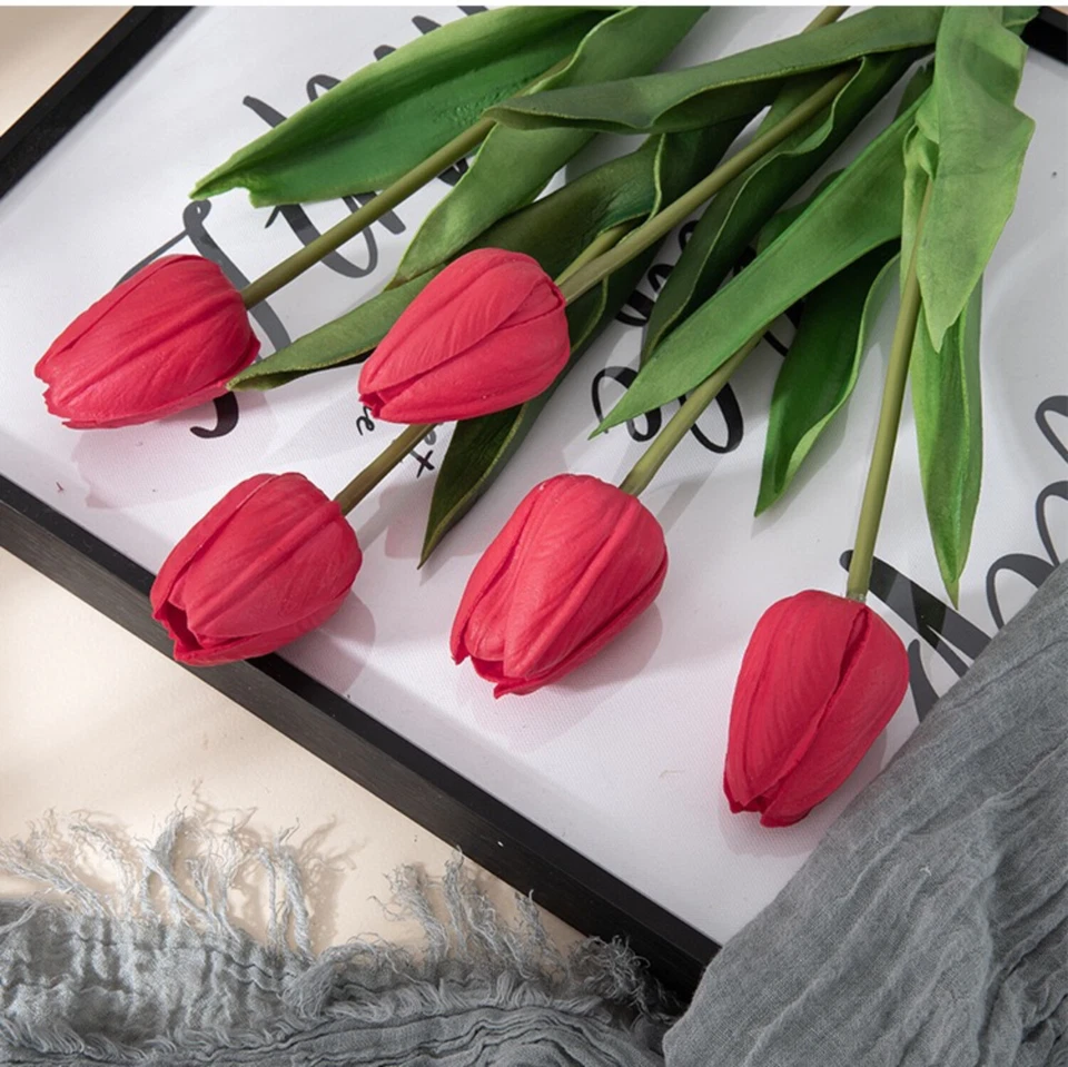 Tallos de tulipán artificiales con tacto real, 18 pulgadas de alto, juego de 10 Foto 3 de 4