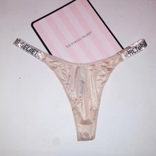 Victoria Secret Panty Large Thong Bling Shine Strap Champagne Logo New 