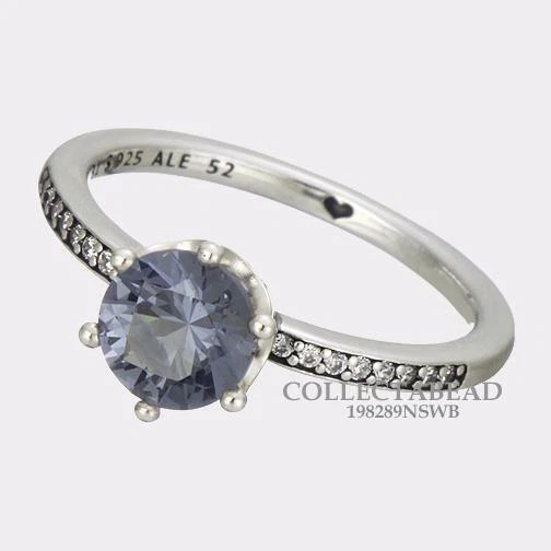 Authentic Pandora Sterling Silver Blue Sparkling Crown CZ Ring 198289NSWB