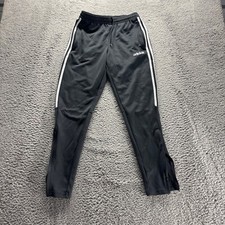 Adidas Track Pants Men Small Grey Polyester Tapered Fit Zipper Legs Three Stripe